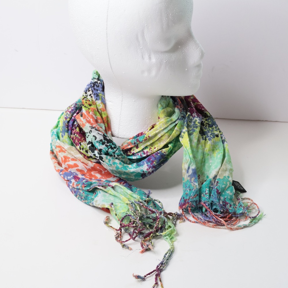Multicolor Abstract Print Viscose Metallic‎ Scarf Tassels Indie Sleeze Boho Y2K